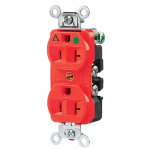 HUBBELL WIRING DEVICE-KELLEMS IG8300R Receptacle, Duplex, 2-Pole, 3-Wire Grounding, 20A, 125V, Red | AC2MJZ 2LBY6