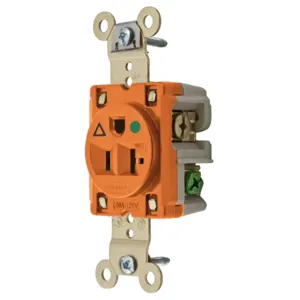 HUBBELL WIRING DEVICE-KELLEMS IG8310 Receptacle, Single, Isolated Ground, 2-Pole, 3-Wire Grounding, 20A, 125V, Orange | BC9EZJ