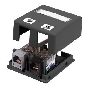 HUBBELL WIRING DEVICE-KELLEMS ISB2BKP Housing, Surface Mount, 2-Port, Plenumrated, Black | CE6PPX