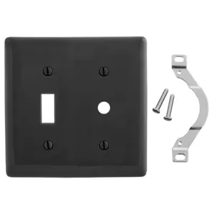 HUBBELL WIRING DEVICE-KELLEMS NP112BK Wallplate, Nylon, 2-Gang, Toggle, 0.406 Inch Opening, Black | BD3AAX