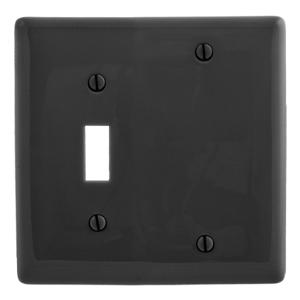 HUBBELL WIRING DEVICE-KELLEMS NP113BK Wallplate, Nylon, 2-Gang, Toggle, Blank, Black | BD4CPY