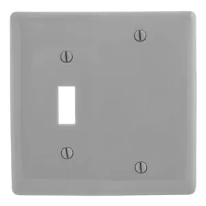 HUBBELL WIRING DEVICE-KELLEMS NP113GY Wallplate, Nylon, 2-Gang, 1 Toggle, 1 Blank, Gray | BC9QTR