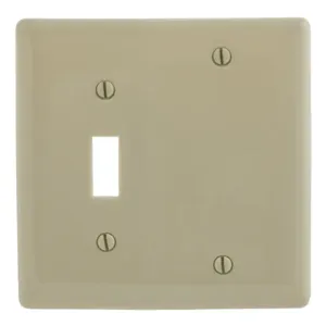 HUBBELL WIRING DEVICE-KELLEMS NP113I Wallplate, Nylon, 2-Gang, 1 Toggle, 1 Blank, Ivory | BC7VXX