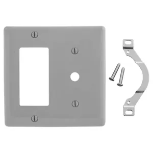 HUBBELL WIRING DEVICE-KELLEMS NP1226GY Wallplate, Nylon, 2-Gang, Decorator, 0.406 Inch Opening, Gray | BD3UYW