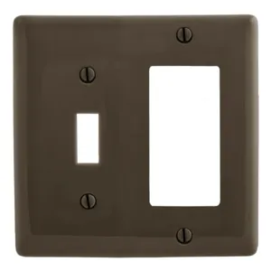 HUBBELL WIRING DEVICE-KELLEMS NP126 Wallplate, Nylon, 2-Gang, 1 Toggle, 1 Decorator, Brown | BD2ERM