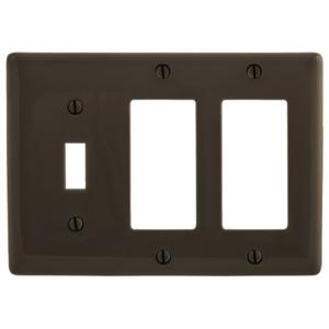 HUBBELL WIRING DEVICE-KELLEMS NP1262 Wallplate, Nylon, 3-Gang, 1 Toggle, 2 Decorator, Brown | BC9JJX