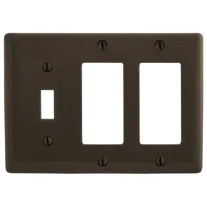 HUBBELL WIRING DEVICE-KELLEMS NP1262 Wallplate, Nylon, 3-Gang, 1 Toggle, 2 Decorator, Brown | BC9JJX