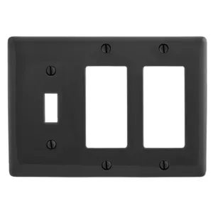 HUBBELL WIRING DEVICE-KELLEMS NP1262BK Wallplate, Nylon, 3-Gang, 1 Toggle, 2 Decorator, Black | BD3GEH