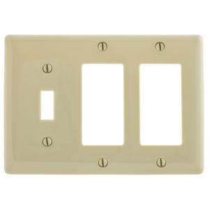 HUBBELL WIRING DEVICE-KELLEMS NP1262I Wallplate, Nylon, 3-Gang, 1 Toggle, 2 Decorator, Ivory | BD2DCP