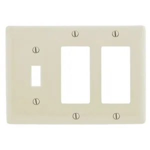 HUBBELL WIRING DEVICE-KELLEMS NP1262LA Wallplate, Nylon, 3-Gang, 1 Toggle, 2 Decorator, Light Almond | BD3ZTY