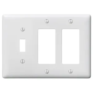 HUBBELL WIRING DEVICE-KELLEMS NP1262W Wallplate, Nylon, 3-Gang, 1 Toggle, 2 Decorator, White | BD2JJE