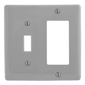 HUBBELL WIRING DEVICE-KELLEMS NP126GY Wallplate, Nylon, 2-Gang, 1 Toggle, 1 Decorator, Gray | BC8YNU