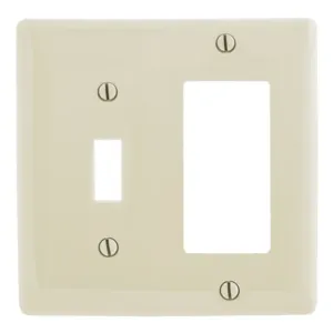 HUBBELL WIRING DEVICE-KELLEMS NPJ126LA Wallplate, Nylon, Mid-Sized, 2-Gang, 1 Toggle, 1 Decorator, Ivory | BC8KNY