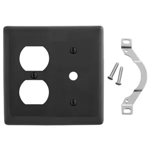 HUBBELL WIRING DEVICE-KELLEMS NP128BK Wallplate, Nylon, 2-Gang, Duplex, 0.406 Inch Opening, Black | BC9QTT