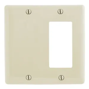 HUBBELL WIRING DEVICE-KELLEMS NPJ1326LA Wallplate, Nylon, Mid-Sized, 2-Gang, 1 Decorator, 1 Blank, Light Almond | BD2BQT