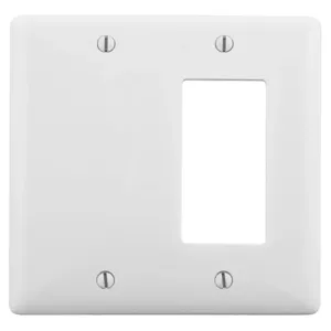 HUBBELL WIRING DEVICE-KELLEMS NP1326W Wallplate, Nylon, 2-Gang, 1 Decorator, 1 Blank, White | BD2AVB