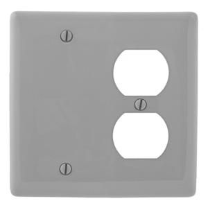 HUBBELL WIRING DEVICE-KELLEMS NP138GY Wallplate, Nylon, 2-Gang, 1 Duplex, 1 Blank, Gray | BD2JJF