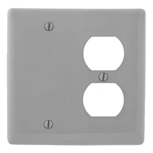 HUBBELL WIRING DEVICE-KELLEMS NP138GY Wallplate, Nylon, 2-Gang, 1 Duplex, 1 Blank, Gray | BD2JJF