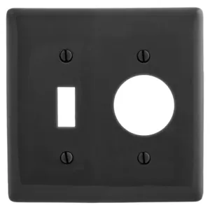 HUBBELL WIRING DEVICE-KELLEMS NP17BK Wallplate, Nylon, 2-Gang, Toggle, 0.406 Inch Opening, Black | BD4CPZ