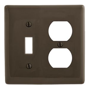 HUBBELL WIRING DEVICE-KELLEMS NP18 Wallplate, Nylon, 2-Gang, 1 Duplex, 1 Toggle, Brown | AB2GLY 1LXR8