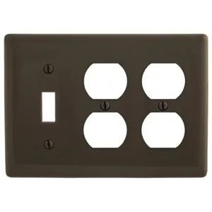 HUBBELL WIRING DEVICE-KELLEMS NP182 Wallplate, Nylon, 3-Gang, 1 Toggle, 2 Duplex, Brown | BD4RWE