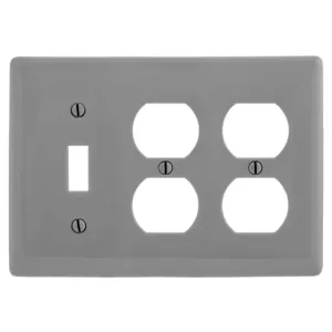 HUBBELL WIRING DEVICE-KELLEMS NP182GY Wallplate, Nylon, 3-Gang, 1 Toggle, 2 Duplex, Gray | BC8ULF