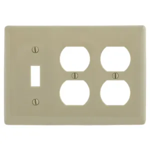 HUBBELL WIRING DEVICE-KELLEMS NP182I Wallplate, Nylon, 3-Gang, 1 Toggle, 2 Duplex, Ivory | BC9LCQ