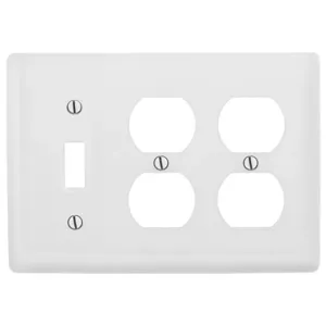 HUBBELL WIRING DEVICE-KELLEMS NP182W Wallplate, Nylon, 3-Gang, 1 Toggle, 2 Duplex, White | BC8KVT