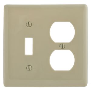 HUBBELL WIRING DEVICE-KELLEMS NP18I Wallplate, Nylon, 2-Gang, 1 Duplex, 1 Toggle, Ivory | AB2GMA 1LXT1