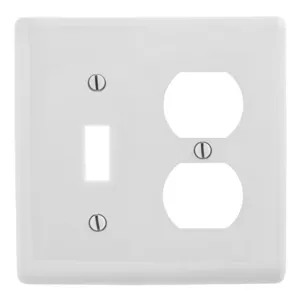 HUBBELL WIRING DEVICE-KELLEMS NPJ18OW Wallplate, Nylon, Mid-Sized, 2-Gang, 1 Duplex, 1 Toggle, Office White | CE6RWK