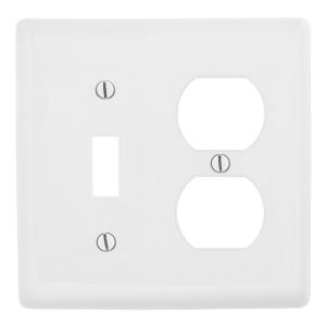 HUBBELL WIRING DEVICE-KELLEMS NP18W Wallplate, Nylon, 2-Gang, 1 Duplex, 1 Toggle, White | AB2GMB 1LXT2