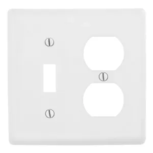 HUBBELL WIRING DEVICE-KELLEMS NPJ18W Wallplate, Nylon, Mid-Sized, 2-Gang, 1 Duplex, 1 Toggle, Light Almond | BC8YQE