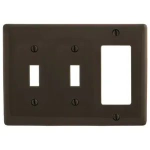 HUBBELL WIRING DEVICE-KELLEMS NP226 Wallplate, Nylon, 3-Gang, 2 Toggle, 1 Decorator, Brown | BC8AJL