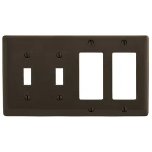 HUBBELL WIRING DEVICE-KELLEMS NP2262 Wallplate, Nylon, 4-Gang, 2 Toggle, 2 Decorator, Brown | BD3MWP