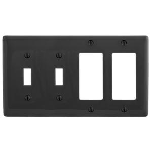 HUBBELL WIRING DEVICE-KELLEMS NP2262BK Wallplate, Nylon, 4-Gang, 2 Toggle, 2 Decorator, Black | BD2FJY