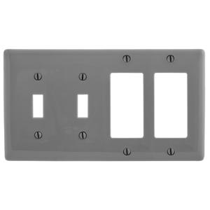 HUBBELL WIRING DEVICE-KELLEMS NP2262GY Wallplate, Nylon, 4-Gang, 2 Toggle, 2 Decorator, Gray | BD3VWP