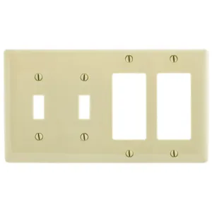 HUBBELL WIRING DEVICE-KELLEMS NP2262I Wallplate, Nylon, 4-Gang, 2 Toggle, 2 Decorator, Ivory | BD3KUA