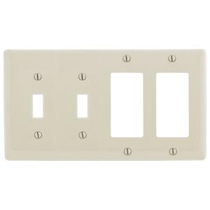 HUBBELL WIRING DEVICE-KELLEMS NP2262LA Wallplate, Nylon, 4-Gang, 2 Decorator 2 Decorator, Light Almond | BD3YUL