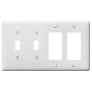 HUBBELL WIRING DEVICE-KELLEMS NP2262W Wallplate, Nylon, 4-Gang, 2 Toggle, 2 Decorator, White | BC9CEY