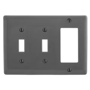 HUBBELL WIRING DEVICE-KELLEMS NPJ226GY Wallplate, Nylon, Mid-Sized, 3-Gang, 2 Toggle, 1 Decorator, Gray | AC3ZLG 2XVD1