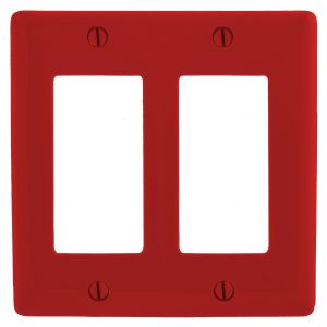 HUBBELL WIRING DEVICE-KELLEMS NPJ262R Wallplate, Nylon, Mid-Sized, 2-Gang, 2 Decorator, Red | AC3ZLX 2XVE6