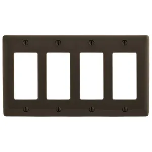 HUBBELL WIRING DEVICE-KELLEMS NP264 Wallplate, Nylon, 4-Gang, 4 Decorator, Brown | AB2GNA 1LXW6