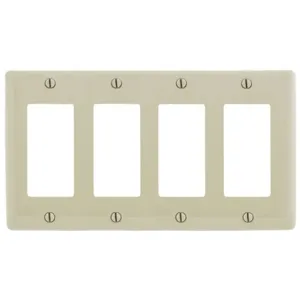 HUBBELL WIRING DEVICE-KELLEMS NPJ264AL Wallplate, Nylon, Mid-Sized, 4-Gang, 4 Decorator, Almond | BC7WWY