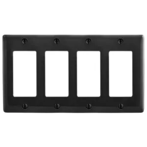 HUBBELL WIRING DEVICE-KELLEMS NP264BK Wallplate, Nylon, 4-Gang, 4 Decorator, Black | BC8WPB