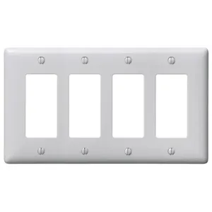 HUBBELL WIRING DEVICE-KELLEMS NPJ264OW Wallplate, M-Size, 4 Gang, 4 Rectangular Opening, Office White | CE6RWN