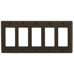 HUBBELL WIRING DEVICE-KELLEMS NP265 Wallplate, Nylon, 5-Gang, 5 Decorator, Brown | BC8WKG