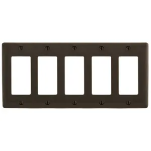 HUBBELL WIRING DEVICE-KELLEMS NP265 Wallplate, Nylon, 5-Gang, 5 Decorator, Brown | BC8WKG