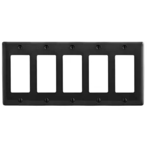 HUBBELL WIRING DEVICE-KELLEMS NP265BK Wallplate, Nylon, 5-Gang, 5 Decorator, Black | BC8FXE