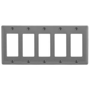 HUBBELL WIRING DEVICE-KELLEMS NP265GY Wallplate, Nylon, 5-Gang, 5 Decorator, Gray | BD2VQR