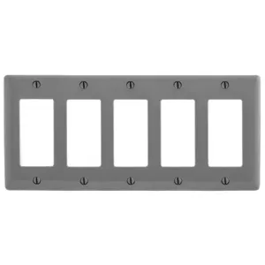 HUBBELL WIRING DEVICE-KELLEMS NP265GY Wallplate, Nylon, 5-Gang, 5 Decorator, Gray | BD2VQR